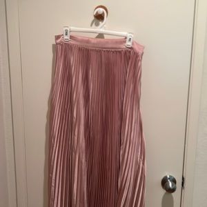 Pink pleated silk maxi skirt